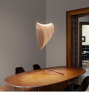 餐厅吊灯意大利设计师北欧创意木艺草帽侘寂风原木商用禅意客厅灯
