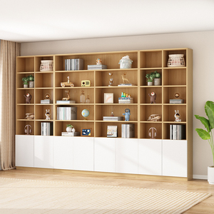 现代简约实木书柜置物架大容量靠墙落地书橱定制书柜一体整墙轻奢