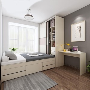 小户型榻榻米床衣柜一体推拉门卧室现代简约双人床多功能组合定制