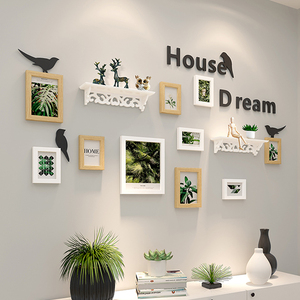 创意客厅相框挂墙免打孔餐厅墙壁画框组合北欧风卧室相片墙自粘贴