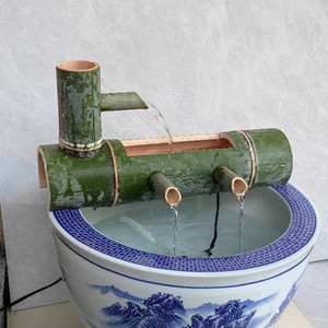 竹排流水器养鱼假山竹筒加水摆件过滤器加湿器庭院水循环造型景观