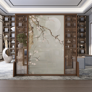 新中式客厅隔断装饰入户玄关木格栅实木屏风创意卧室镂空座屏装饰