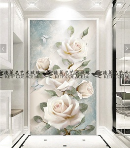 艺术玻璃欧式屏风隔断客厅入户过道玄关背景墙酒柜透光白玫瑰风格