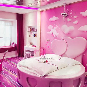 情趣主题酒店电动双人震动床豪华浪漫大床心形公主床粉色水床圆床