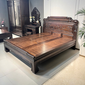 南美紫檀木实木床明清仿古家具中式古典雕花双人主卧1.8米婚床