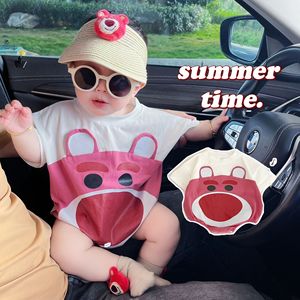 新生婴儿衣服夏季红莓小熊卡通宝宝满月造型夏连体哈衣三角包屁衣