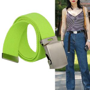 韩国彩色百搭平滑扣帆布荧光绿色腰带韩版休闲配牛仔短裤时尚裤