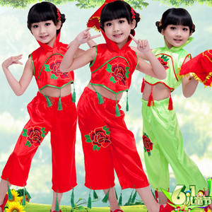 夏季儿童舞蹈服女童汉族秧歌舞演出服幼儿民族舞喜庆表演服开门红