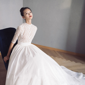 缎面主轻婚纱裙礼服2020新款新娘出门纱简约小个子保守法式赫本女