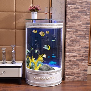 半圆形欧式金鱼缸水族箱客厅家用落地玻璃圆柱中型生态免换水造景