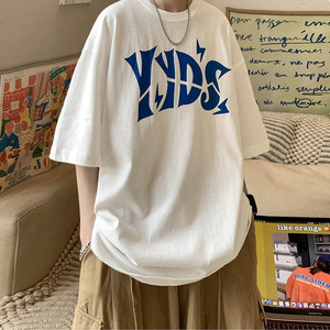 短袖男ins潮牌设计感印花t恤男生五分袖潮流百搭港风体恤宽松半袖