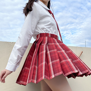 追鹭jk 【红舞鞋】新年款原创红色格裙百褶裙学院风jk制服半身裙