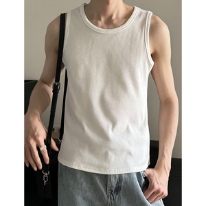 韩版螺纹坎袖背心男夏季简约高级感纯色t恤运动健身无袖打底上衣