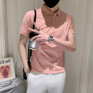 夏季粉色短袖polo衫男潮牌基础款纯色百搭修身半袖翻领t桖ins痞帅