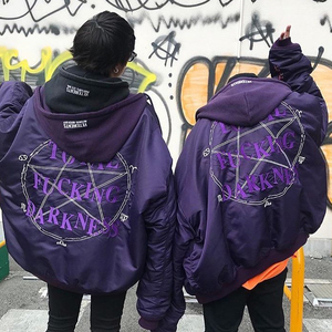 现货vetements purple紫色五芒星魔法阵精密刺绣秋冬棉服连帽外套