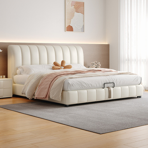 奶油风现代简约布艺床轻奢主卧双人床科技布床1.5米1.8网红软包床