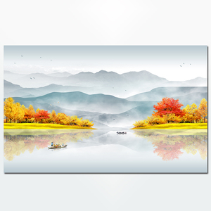 新中式江南境意山水风景画客厅装饰画酒店床头画黄金树油画布画芯