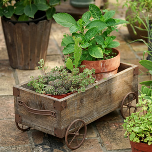 克洛伊小拖车花盆花架铁艺实木美式复古做旧创意花园花房装饰物品