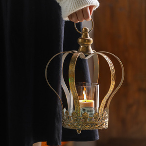 左岸麦田 凡尔赛花园--铁艺做旧烛台美式乡村复古皇冠手提风灯