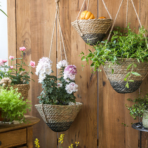 【狂欢价】藤编麻绳吊篮花篮海草手工编制侘寂风庭院空中吊饰种花