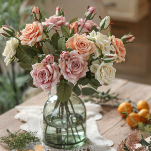 左岸麦田 艾非尔卷边玫瑰仿真花装饰花客厅假花摆件餐桌花艺美式