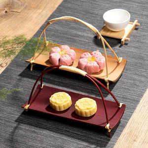 果盘手工竹制提手水果盘茶点盘点心盘客厅家用茶道中式古风零食盘