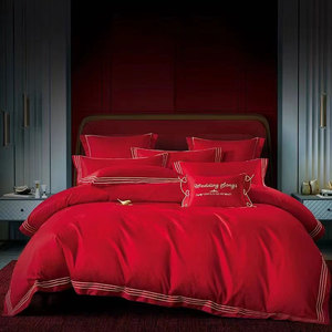 【st1577】倔老头100s奢华婚庆套件-约定结婚用品套件床单被套红