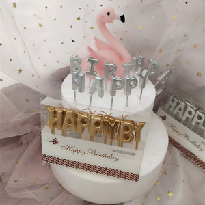 蛋糕装饰工艺蜡烛字母蜡烛happybirthday香槟金银色生日快乐蜡烛