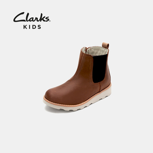 clarks其乐童鞋中大童女童英伦时尚切尔西短靴牛皮靴子Cr