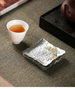 日式纯手工锡制茶杯隔热防滑垫家用复古茶杯托茶道功夫茶具零配件