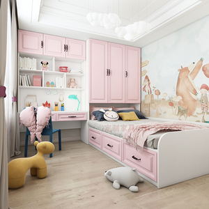小户型榻榻米床衣柜一体女孩儿童房连书桌次卧1.2米1.5多功能组合