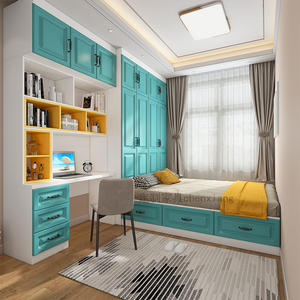 北欧榻榻米床衣柜一体带书桌书架组合次卧小房间儿童房储物多功能