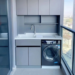 蜂窝铝定制洗衣机一体柜阳台脸盆洗手水池高低盆切角组合储物柜