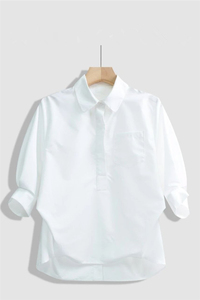 白色衬衫女设计感小众春季2024新款衬衣五分袖法式短款小个子上衣