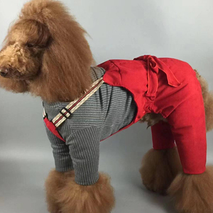 手工定制-哈尼原创设计巨贵古牧 中大型犬大红色狗狗灯芯绒背带裤