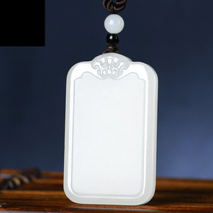 和田玉羊脂白玉兽头平安无事牌玉挂坠玉石男女士款吊坠玉牌玉佩