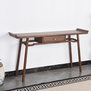 黑胡桃木禅意条案实木仿古供桌老榆木案几新中式翘头案玄关台桌子