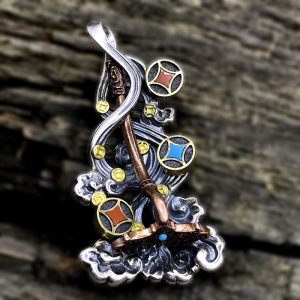 上宝沁金耙银吊坠猪八戒的耙子九齿钉耙挂件民族风本命年男银饰坠