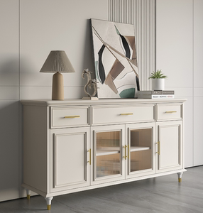 美式轻奢餐边柜实木一体靠墙白色奶油风酒柜小户型客厅收纳储物柜