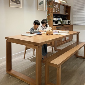 简约实木餐桌家用长方形客厅餐书桌一体长桌子白蜡木餐桌椅组合