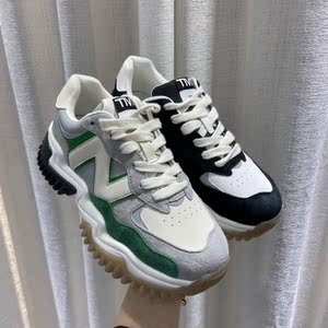 防滑波浪底真皮老爹鞋女2022新款爱拍休闲鞋ins 小个子厚底运动鞋