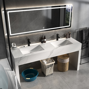 定制现代简约岩板双盆浴室柜套装卫生间公共洗手台盆柜组合新款