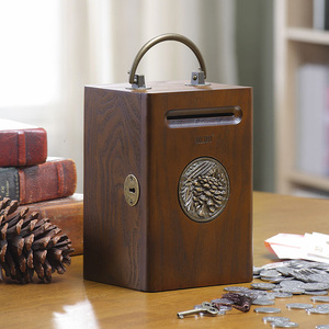 存钱罐实木创意木质纸币硬币储蓄罐男孩大人网红女孩带锁储钱罐