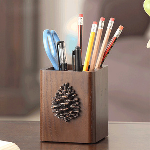 实木笔筒创意办公用品笔座化妆刷笔桶文具笔盒学生礼物桌面收纳盒