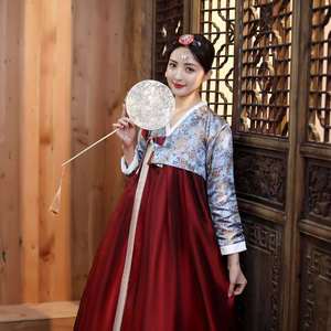 韩国宫廷礼服传统改良印花韩服女朝鲜族民族风舞蹈服演出写真服饰