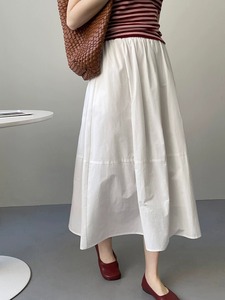 日系 SLY TB半身裙女夏季法式白色a字伞裙气质高腰松紧蓬蓬长裙子
