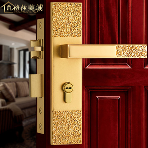 格林美域 黄铜实木门锁 祥云全铜中式仿古门锁 室内卧室房门锁