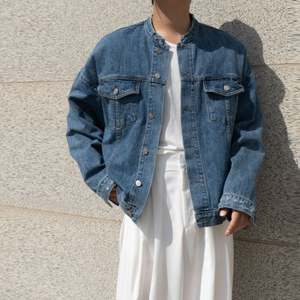 韩版oversize撞色拼接港风毛边休息百搭无领牛仔外套女潮0人付款135