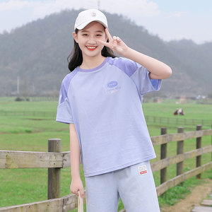 中学生t恤女夏装休闲运动宽松百搭12-17岁青少年女孩纯棉短袖上衣