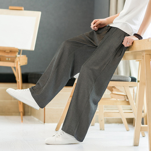 亚麻裤男夏季超薄款休闲裤高端男士冰丝宽松直筒大码棉麻长裤子kz1人